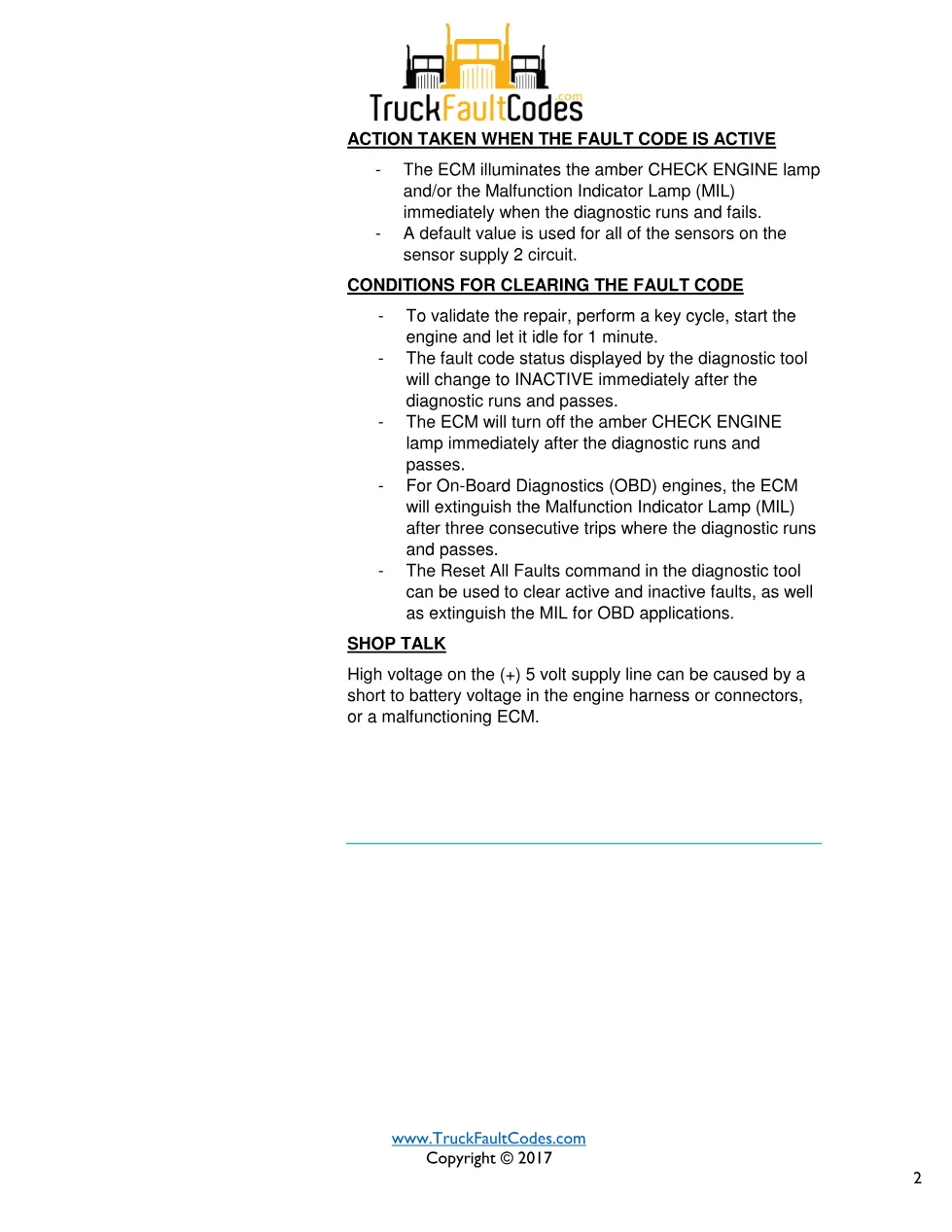 Cummins fault 227 diagnostic procedure – SENSOR SUPPLY 2 CIRCUIT - preview page 2 of 3
