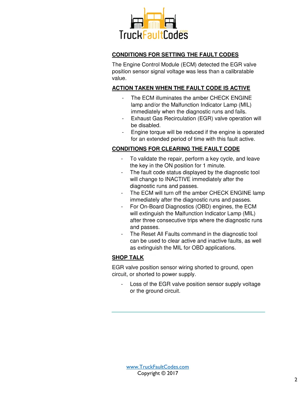 Cummins fault 2272 diagnostic procedure – EGR VALVE POSITION - preview page 2 of 3