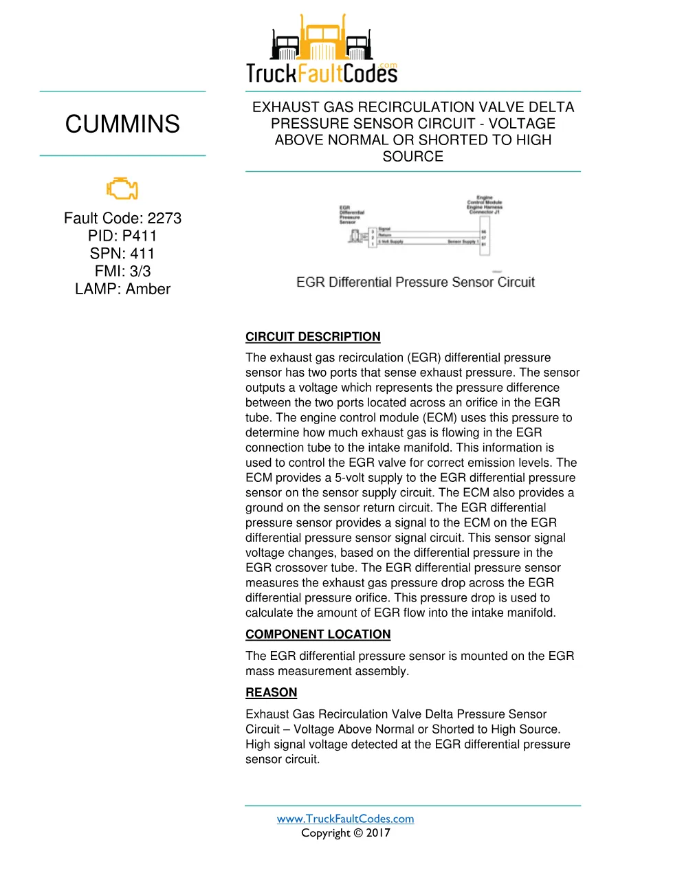 Cummins fault 2273 diagnostic procedure – EXHAUST GAS – 10 pages - preview page 1 of 3