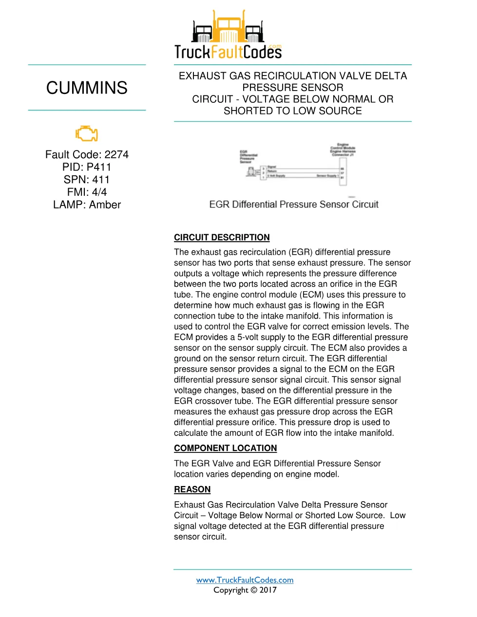 Cummins fault 2274 diagnostic procedure – EXHAUST GAS – 11 pages - preview page 1 of 3