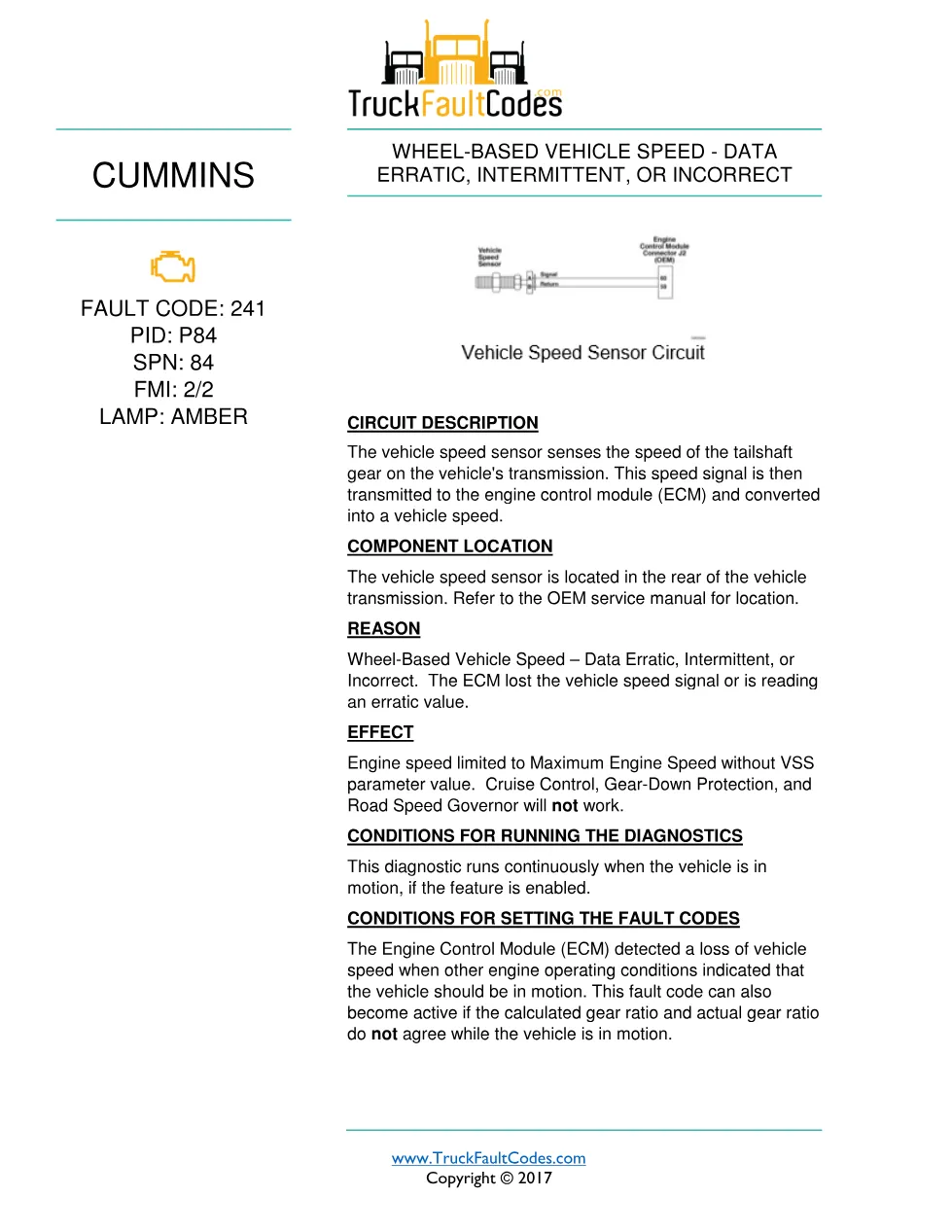 Cummins fault 241 diagnostic procedure – WHEEL-BASED VEHICLE - preview page 1 of 3