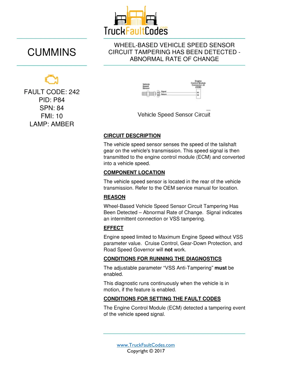 Cummins fault 242 diagnostic procedure – WHEEL-BASED VEHICLE - preview page 1 of 3