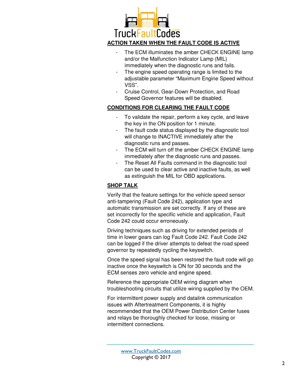 Cummins fault 242 diagnostic procedure – WHEEL-BASED VEHICLE - preview page 2 of 3