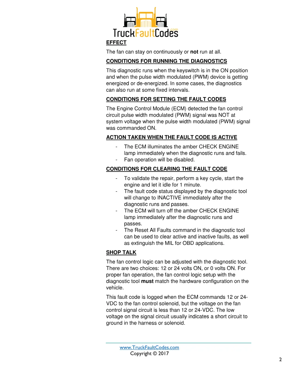 Cummins fault 245 diagnostic procedure – FAN CONTROL CIRCUIT - preview page 2 of 3