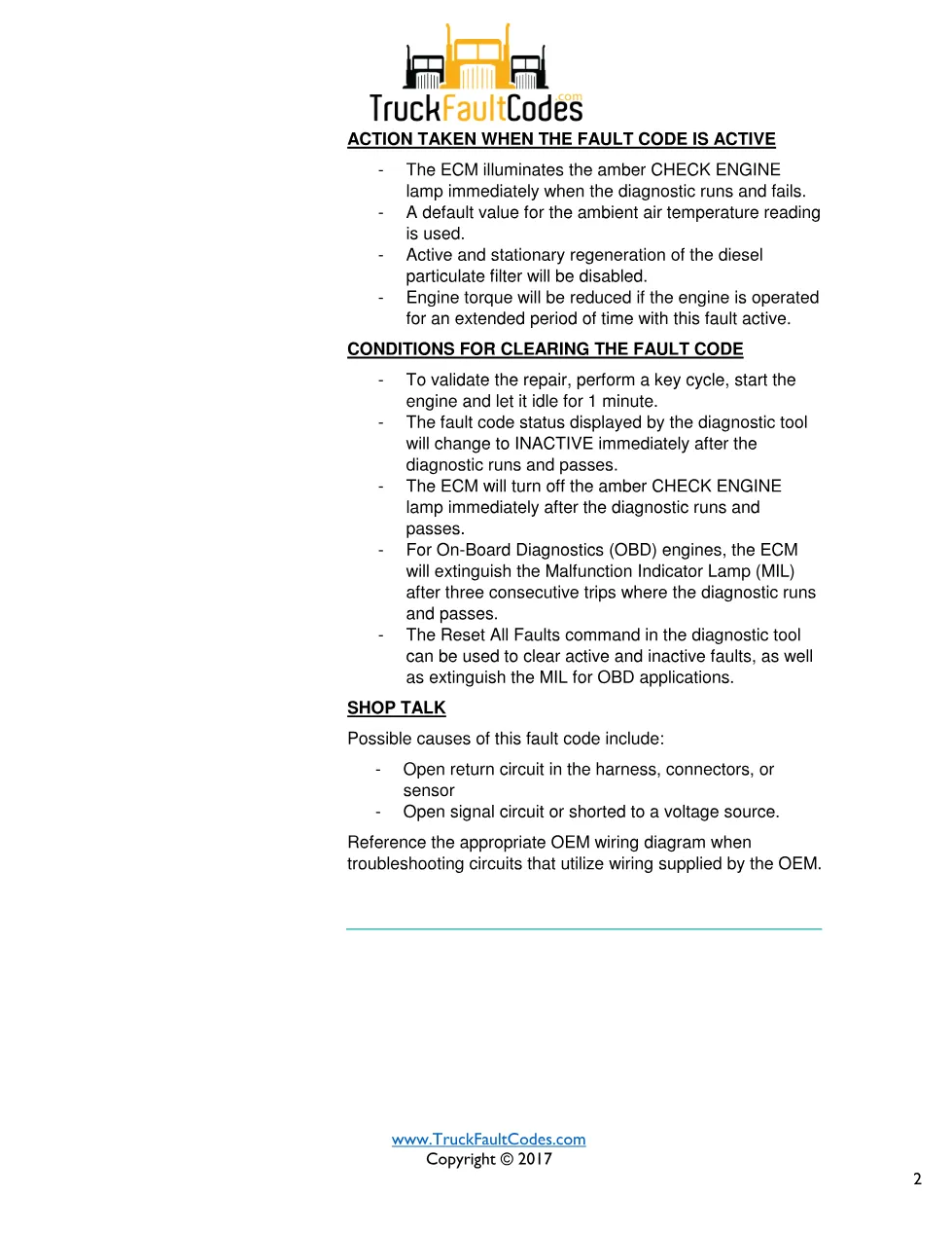Cummins fault 249 diagnostic procedure – AMBIENT AIR TEMPERATURE - preview page 2 of 3