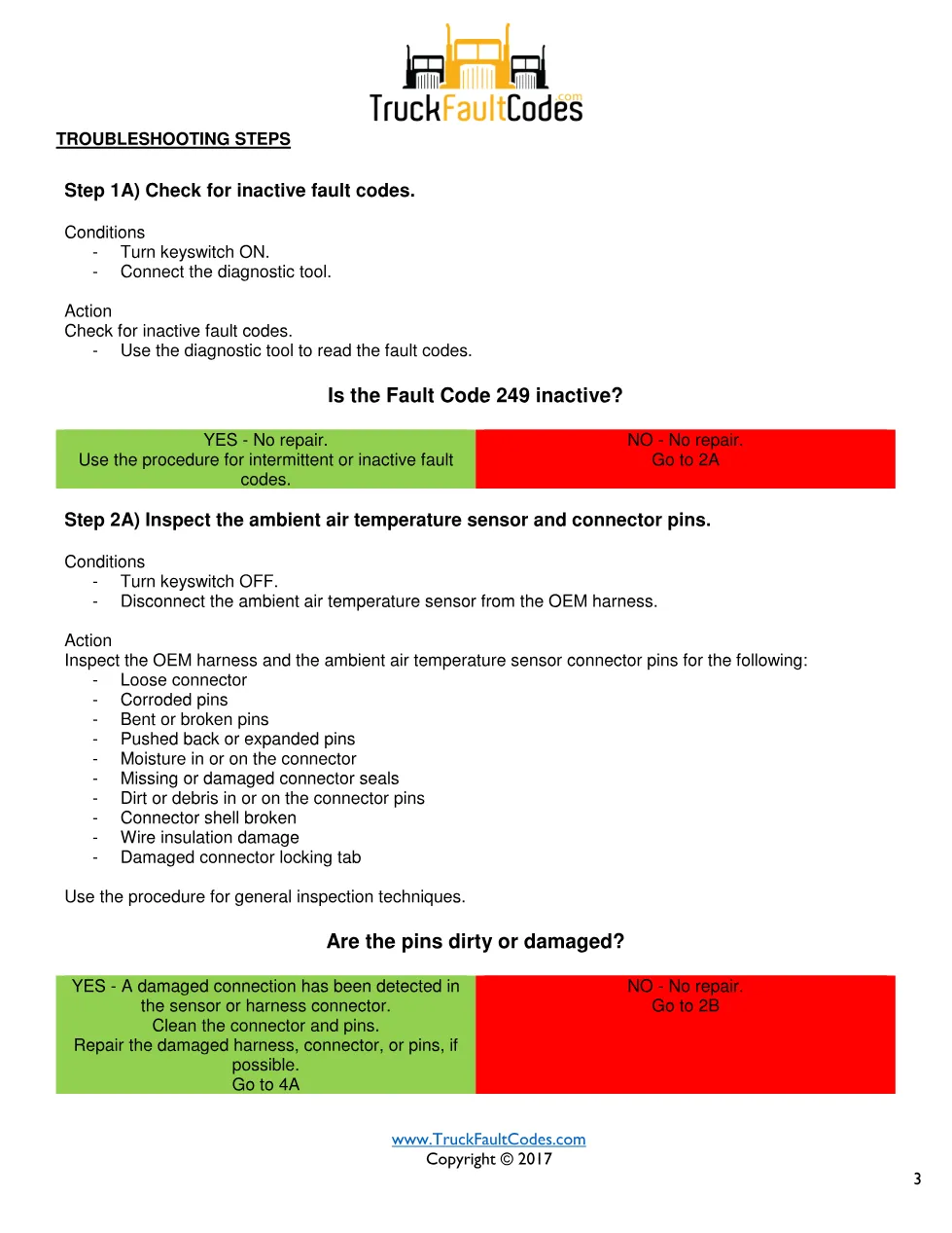 Cummins fault 249 diagnostic procedure – AMBIENT AIR TEMPERATURE - page 3 is available after signing in