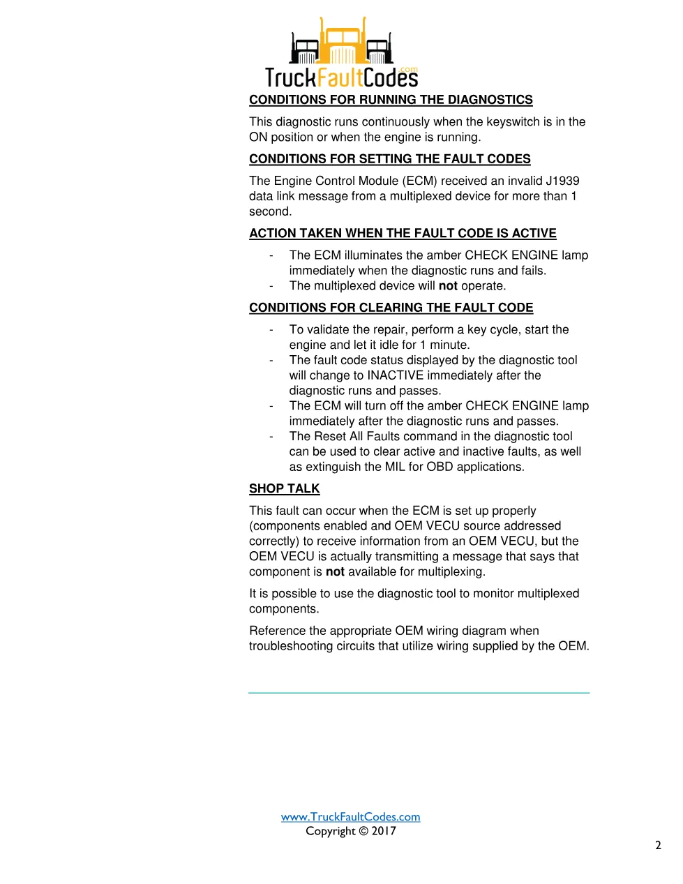 Cummins fault 286 diagnostic procedure – SAE J1939 MULTIPLEXING - preview page 2 of 3