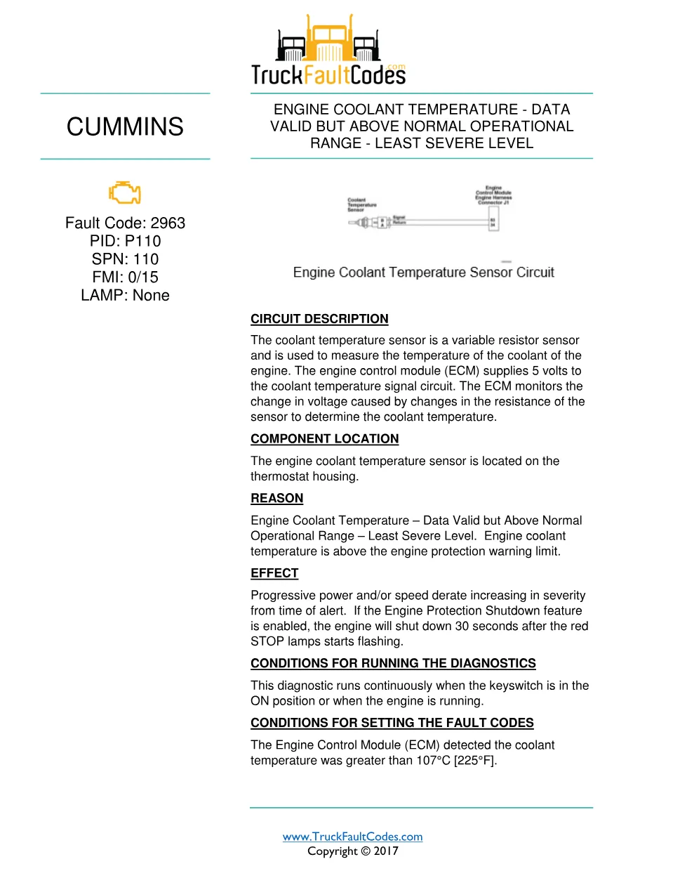 Cummins fault 2963 diagnostic procedure – ENGINE COOLANT – PDF - preview page 1 of 3