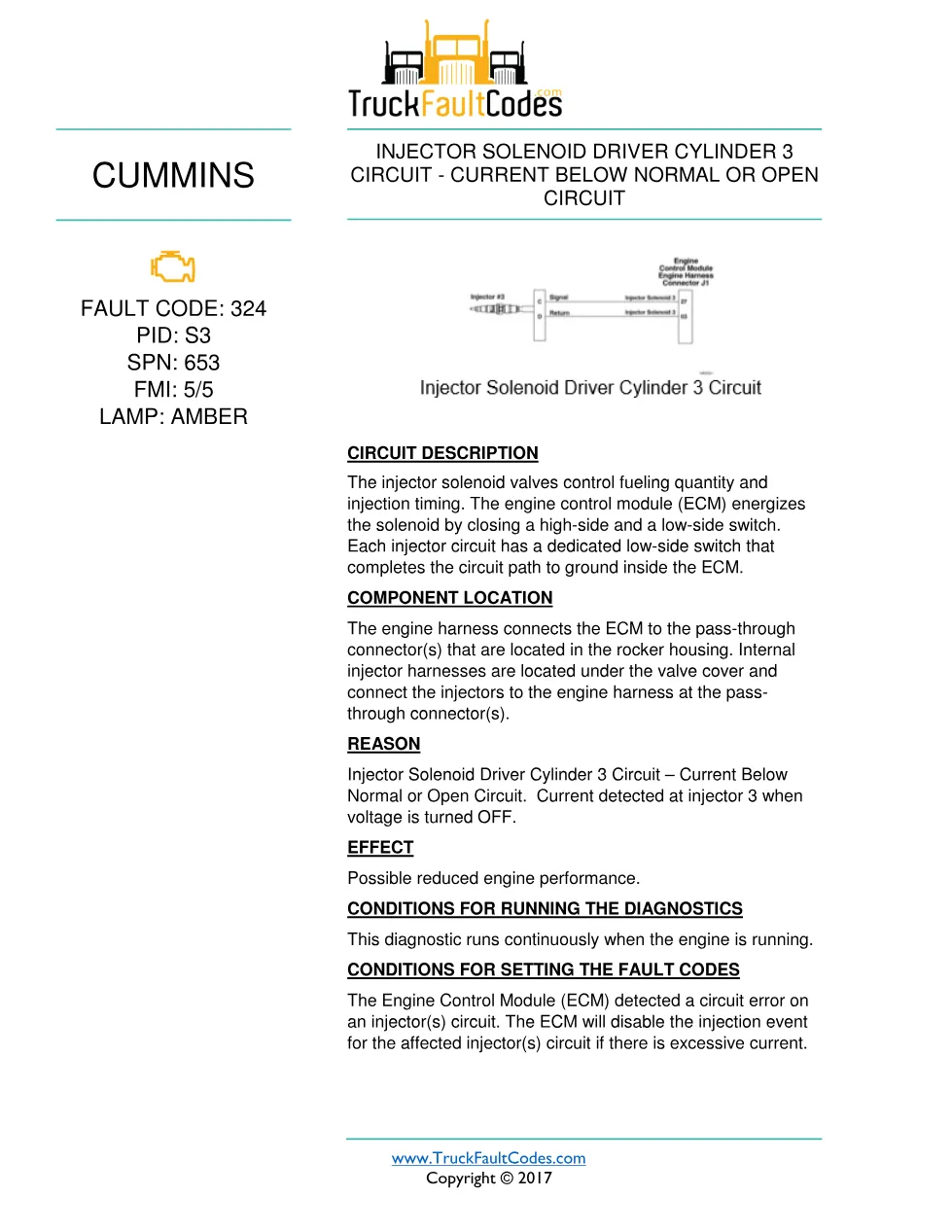 Cummins fault 324 diagnostic procedure – INJECTOR SOLENOID DRIVER - preview page 1 of 3