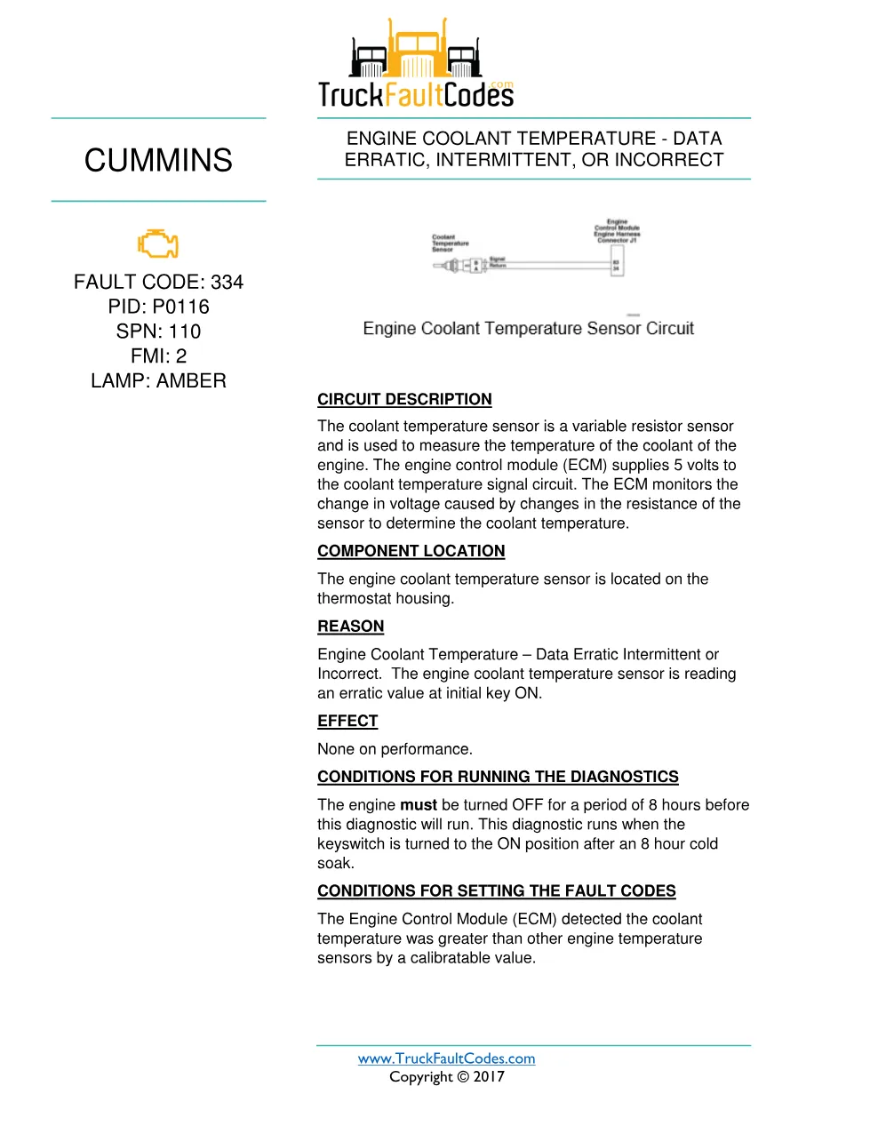 Cummins fault 334 diagnostic procedure – ENGINE COOLANT – 7 pages - preview page 1 of 3