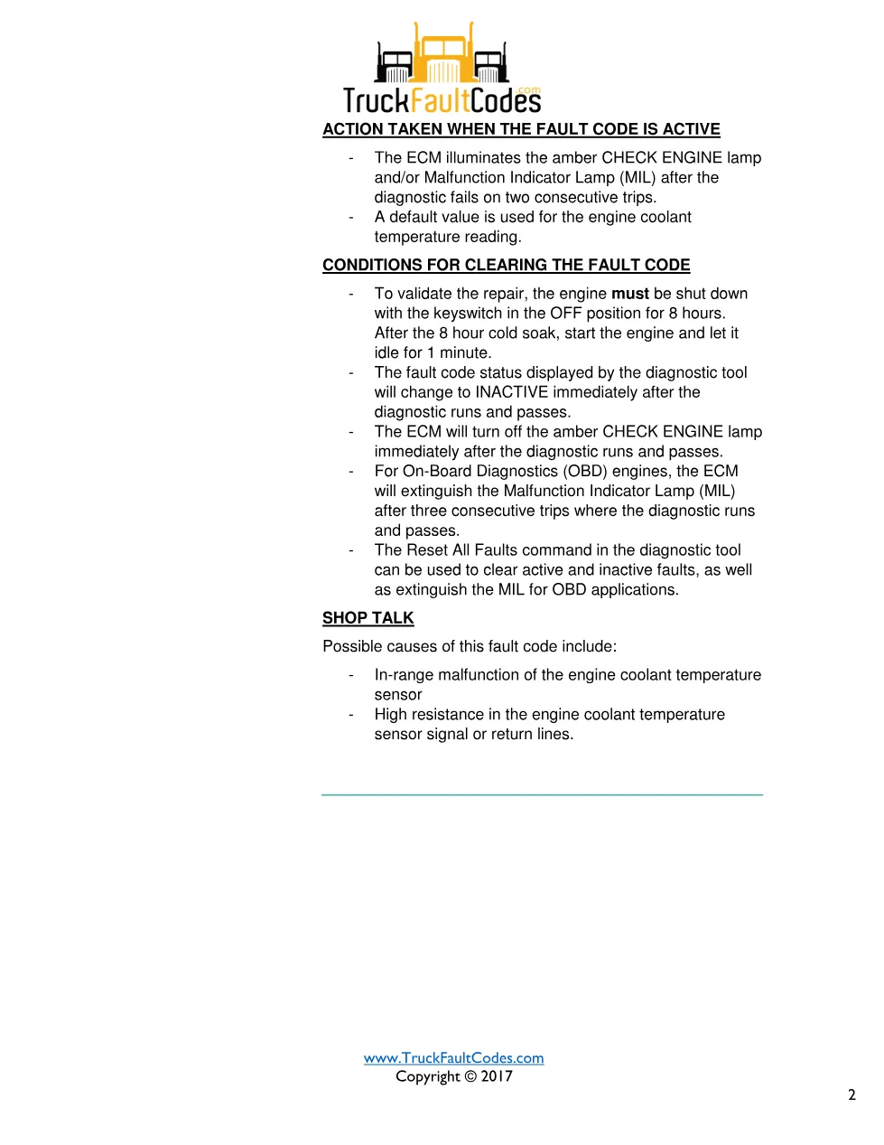 Cummins fault 334 diagnostic procedure – ENGINE COOLANT – 7 pages - preview page 2 of 3