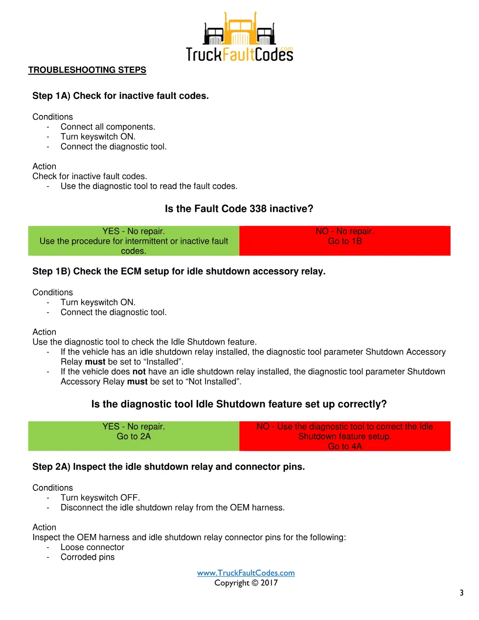 Cummins fault 338 diagnostic procedure – IDLE SHUTDOWN VEHICLE - page 3 is available after signing in
