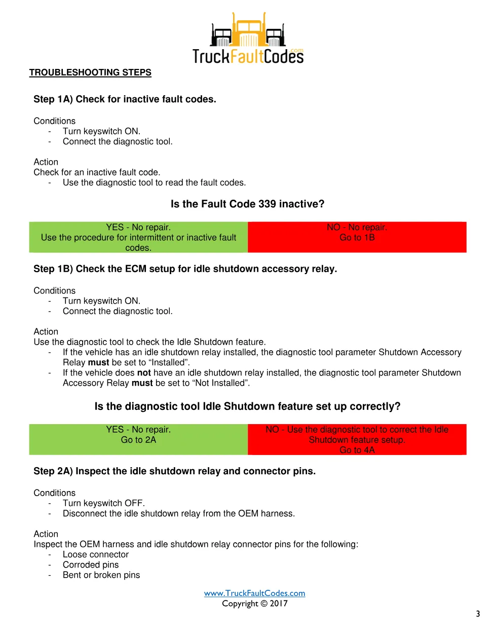 Cummins fault 339 diagnostic procedure – IDLE SHUTDOWN VEHICLE - page 3 is available after signing in