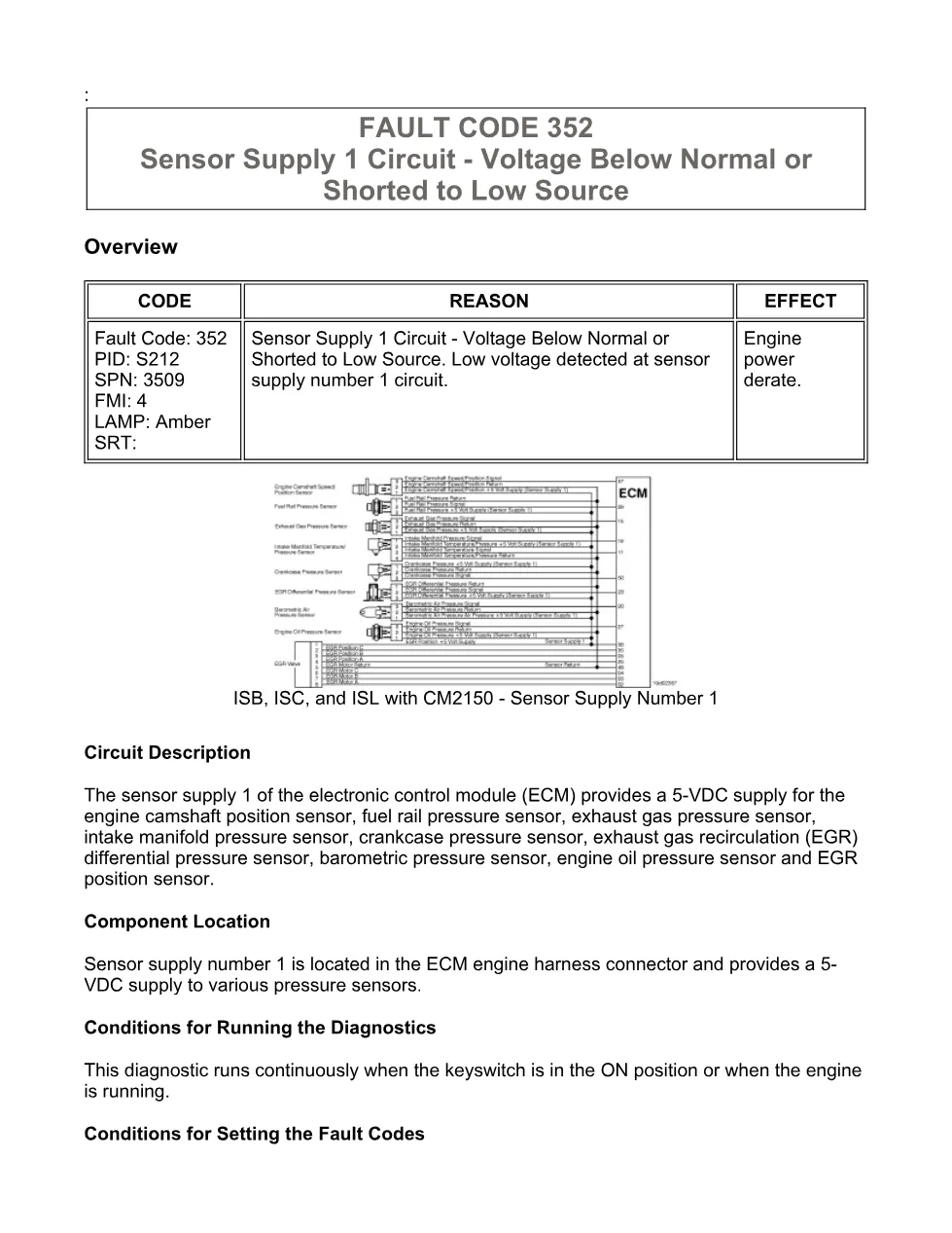 Cummins fault 352 Troubleshooting Manual — Code 352 — PDF, 23 - preview page 1 of 3