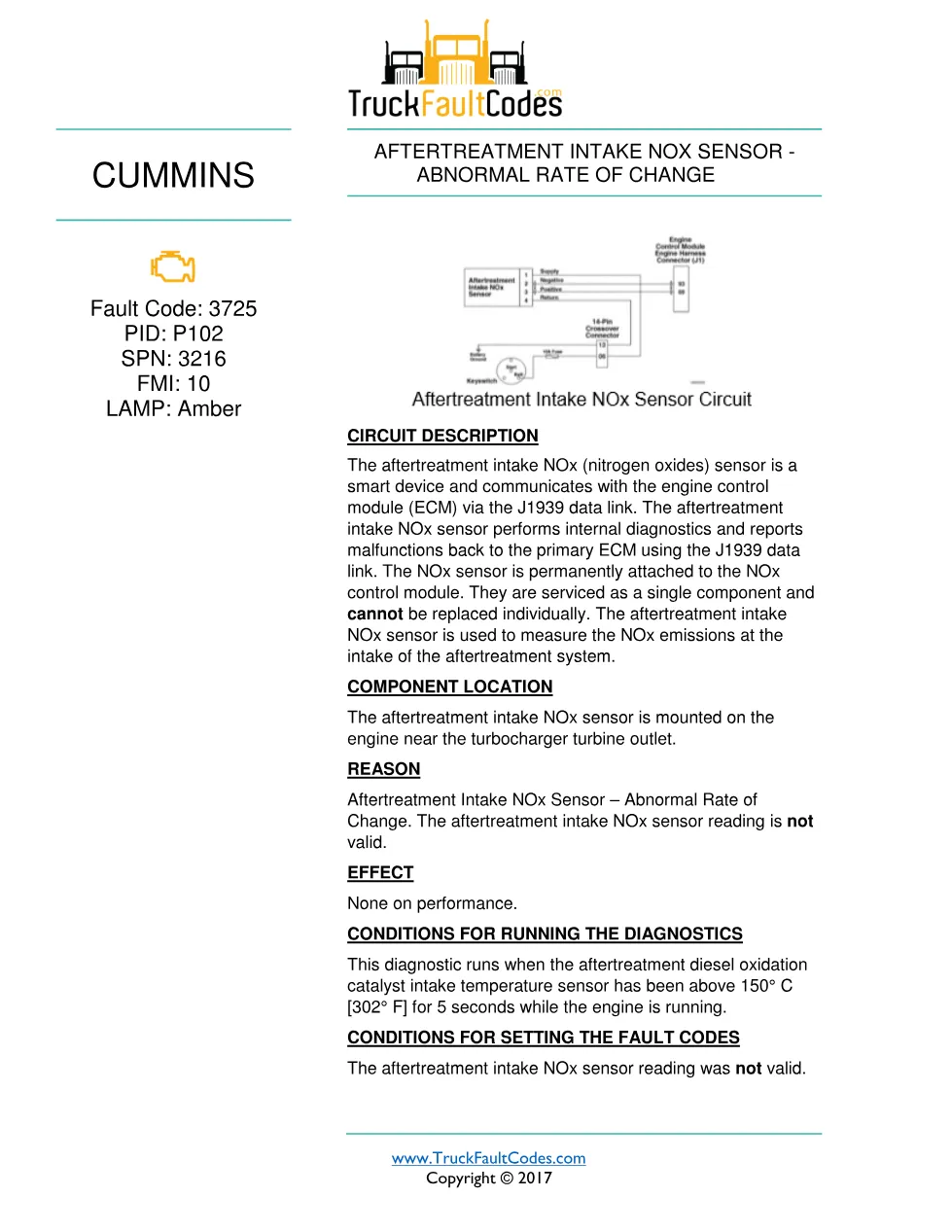 Cummins fault 3725 diagnostic procedure – AFTERTREATMENT INTAKE - preview page 1 of 3