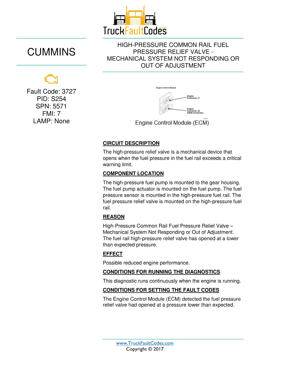 Cummins fault 3727 diagnostic procedure – HIGH-PRESSURE COMMON - preview page 1 of 3