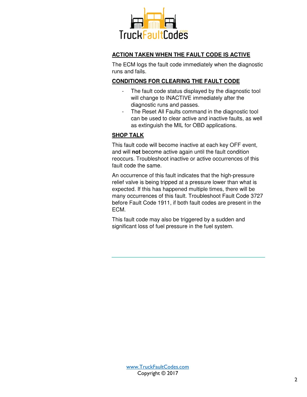 Cummins fault 3727 diagnostic procedure – HIGH-PRESSURE COMMON - preview page 2 of 3