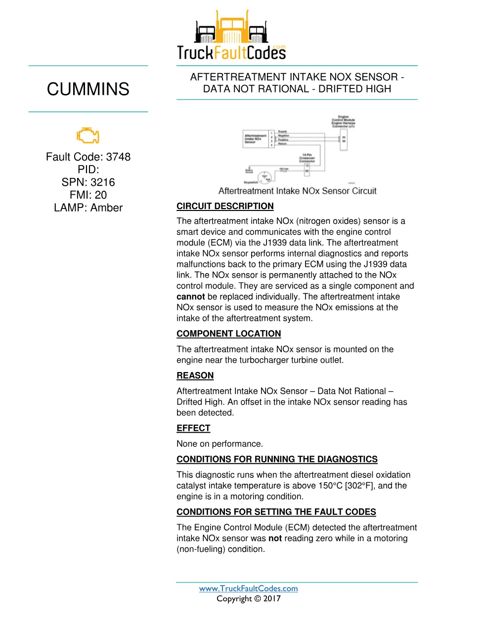Cummins fault 3748 diagnostic procedure – AFTERTREATMENT INTAKE - preview page 1 of 3