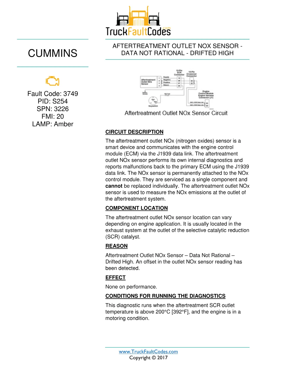 Cummins fault 3749 diagnostic procedure – AFTERTREATMENT OUTLET - preview page 1 of 3
