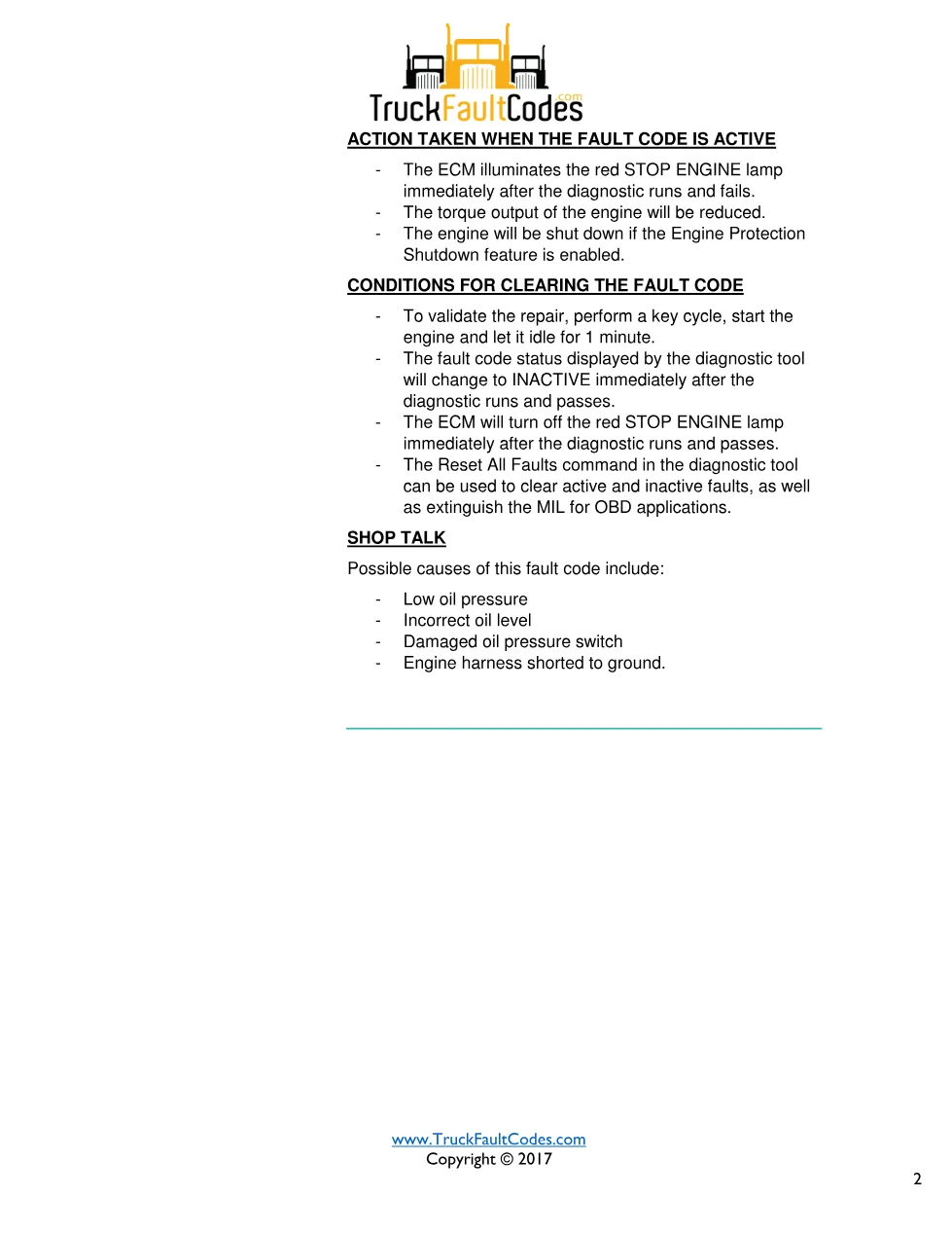 Cummins fault 415 diagnostic procedure – ENGINE OIL RIFLE – PDF - preview page 2 of 3