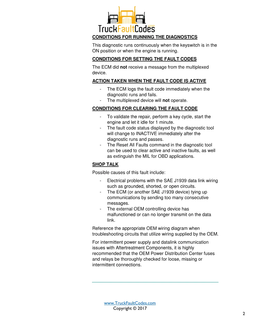 Cummins fault 427 DTCs diagnostic procedure – SAE J1939 DATA LINK - preview page 2 of 3