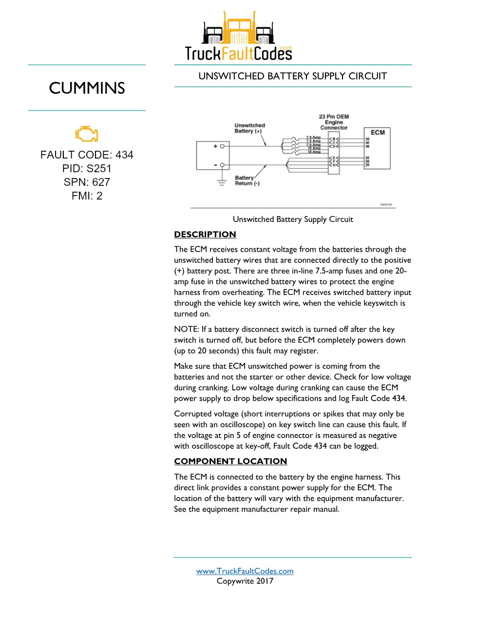Cummins fault 434 Troubleshooting Manual — Fault Code 434 — PDF, - preview page 1 of 3