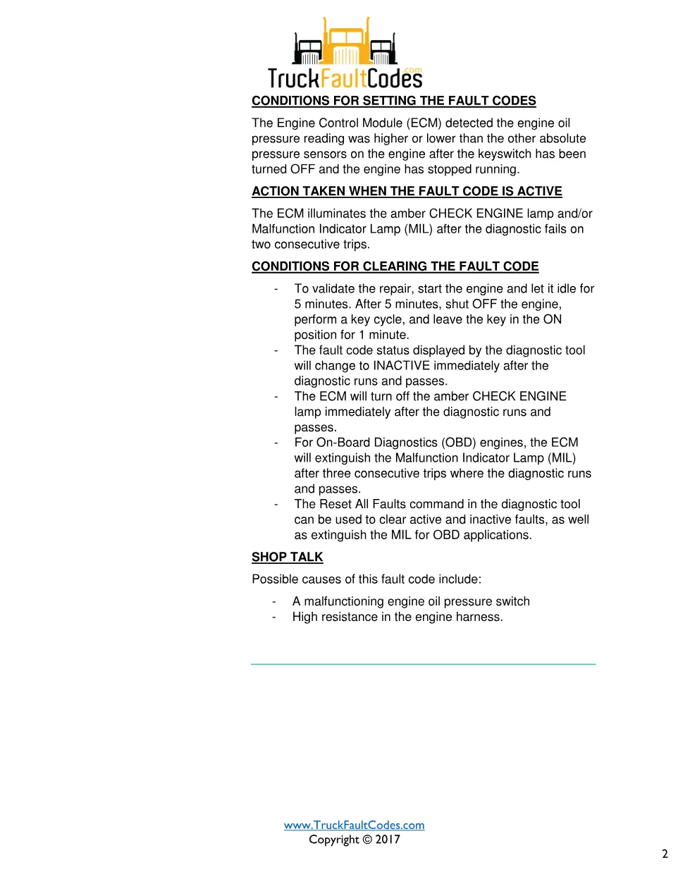 Cummins fault 435 diagnostic procedure – ENGINE OIL RIFLE – PDF - preview page 2 of 3