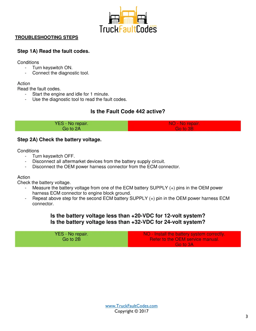 Cummins fault 442 diagnostic procedure – BATTERY 1 VOLTAGE – DATA - page 3 is available after signing in