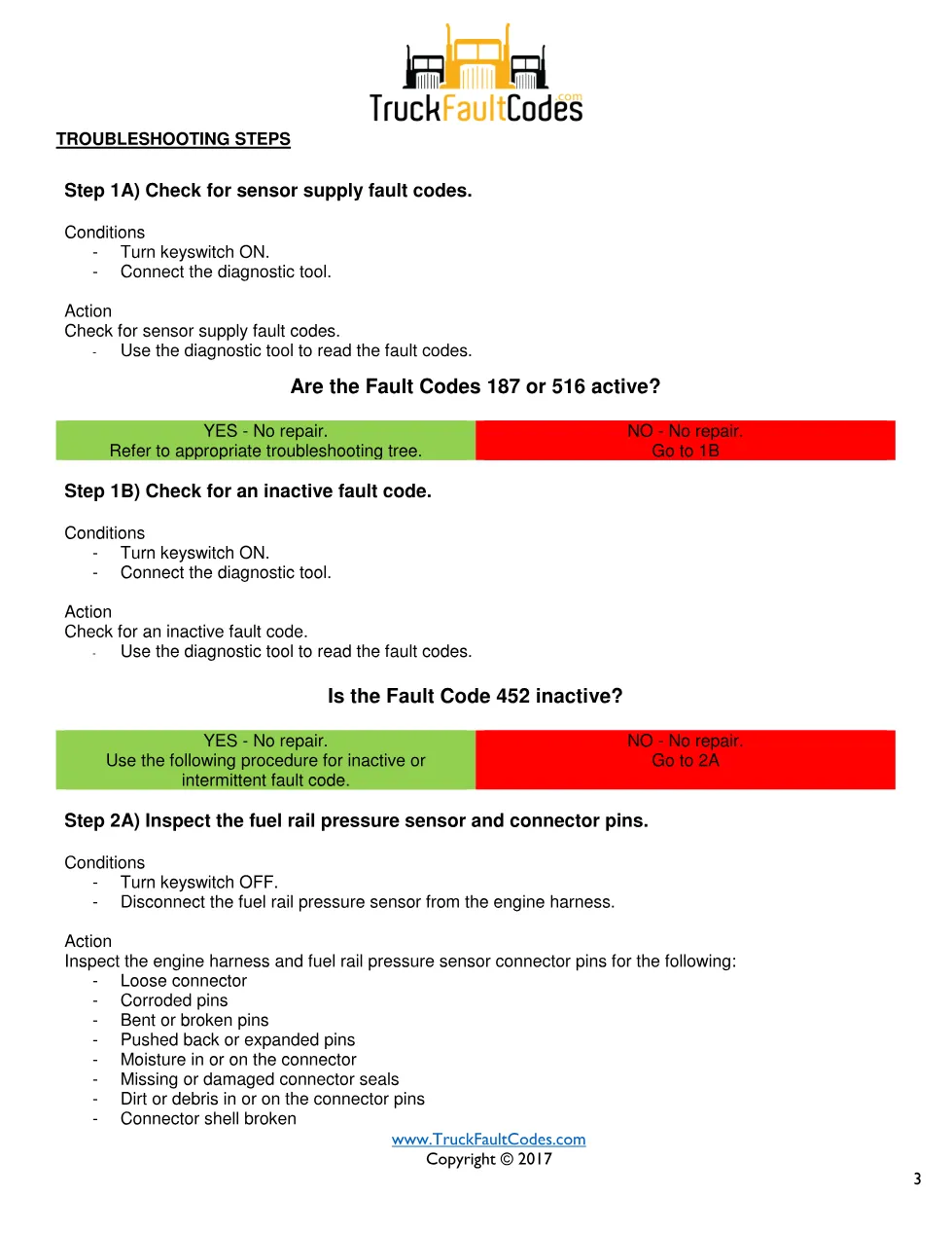 Cummins fault 452 diagnostic procedure – INJECTOR METERING RAIL 1 - page 3 is available after signing in