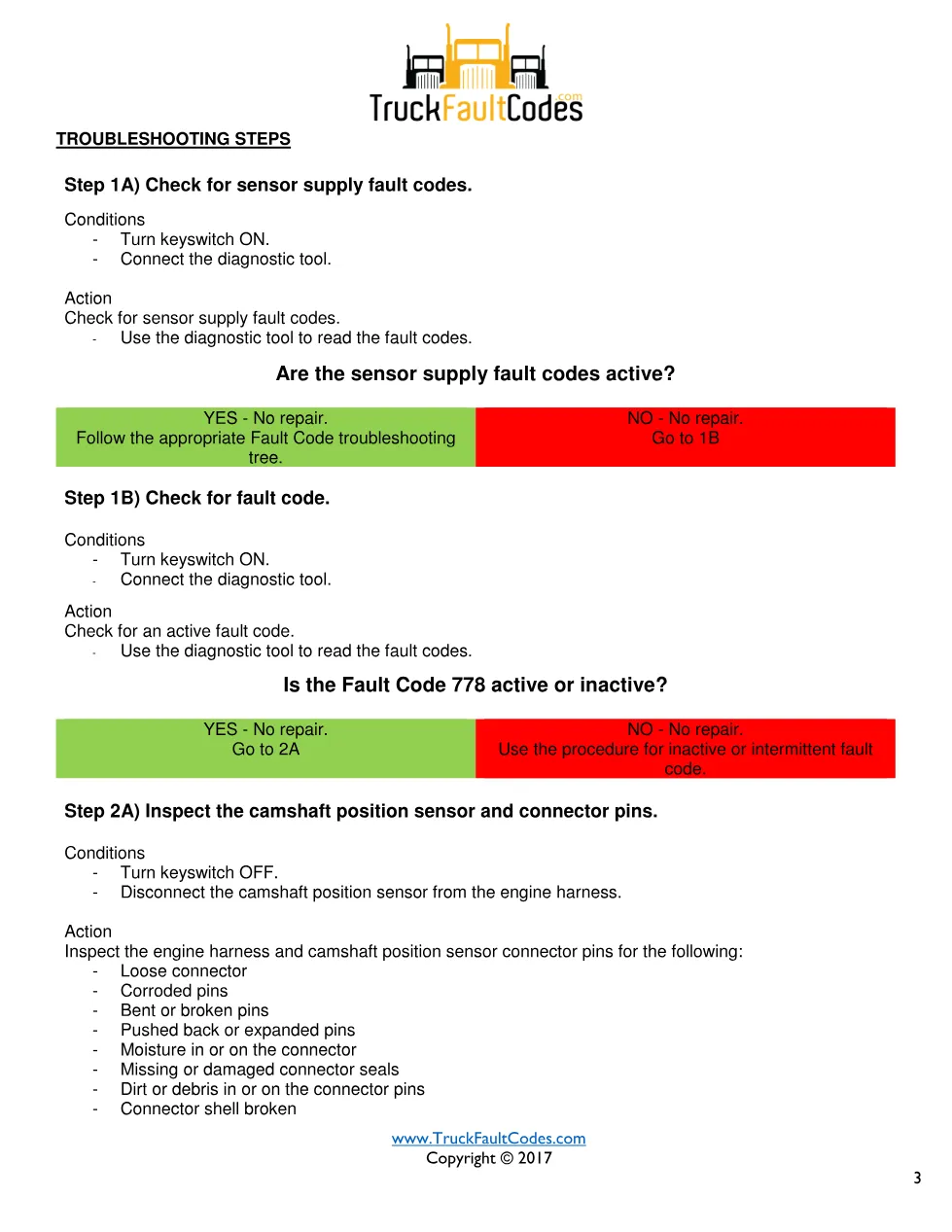Cummins fault 778 diagnostic procedure – ENGINE CAMSHAFT SPEED / - page 3 is available after signing in
