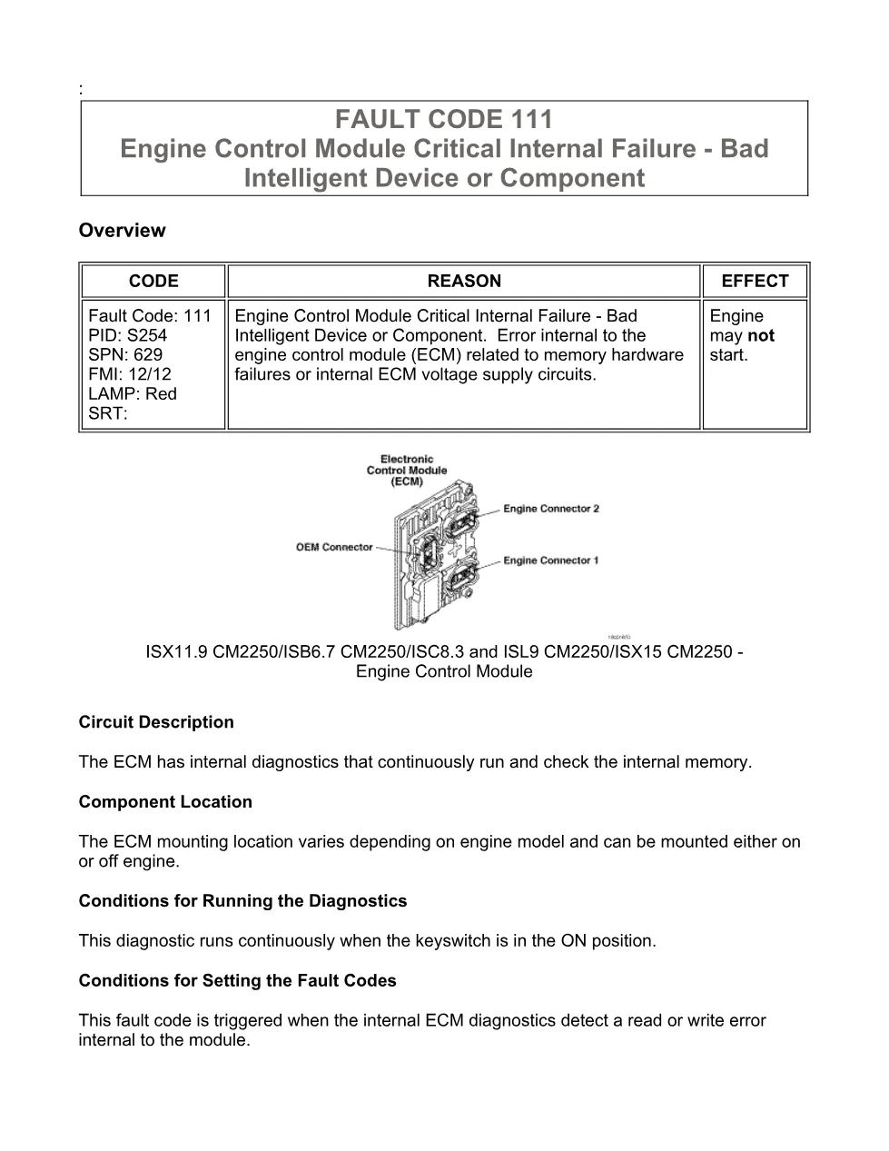 Cummins fault code 111 manual — Engine Control Module Critical - preview page 1 of 6