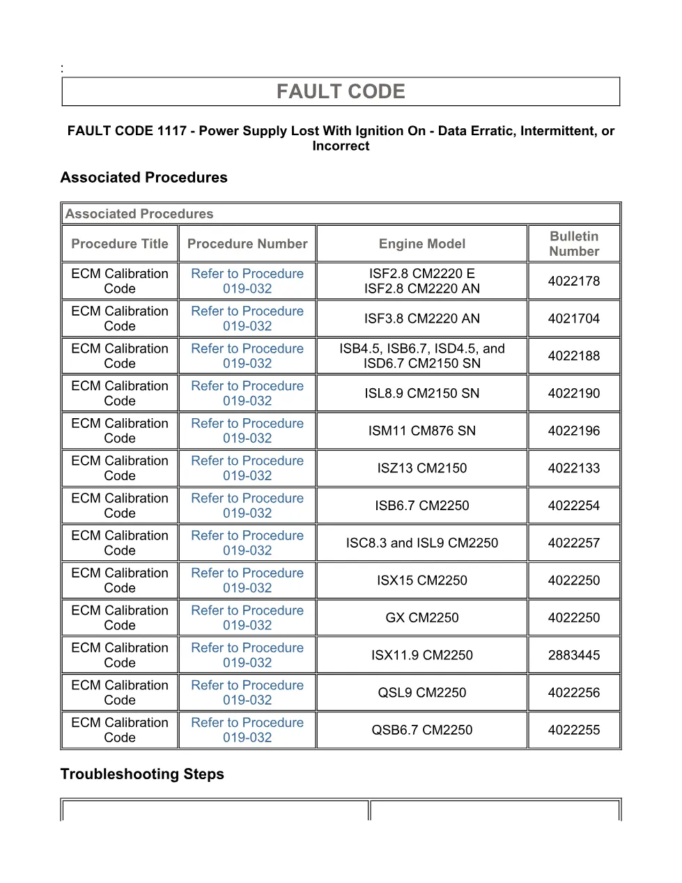 Cummins Fault Code 1117: ECM power supply lost — ISX11.9 CM2250 - page 3 is available after signing in