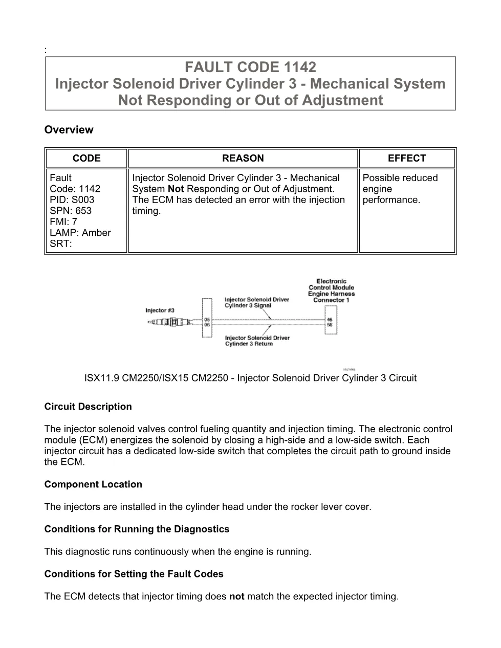 Cummins Fault Code 1142: Injector cylinder 3 driver — ISX11.9 - preview page 1 of 6