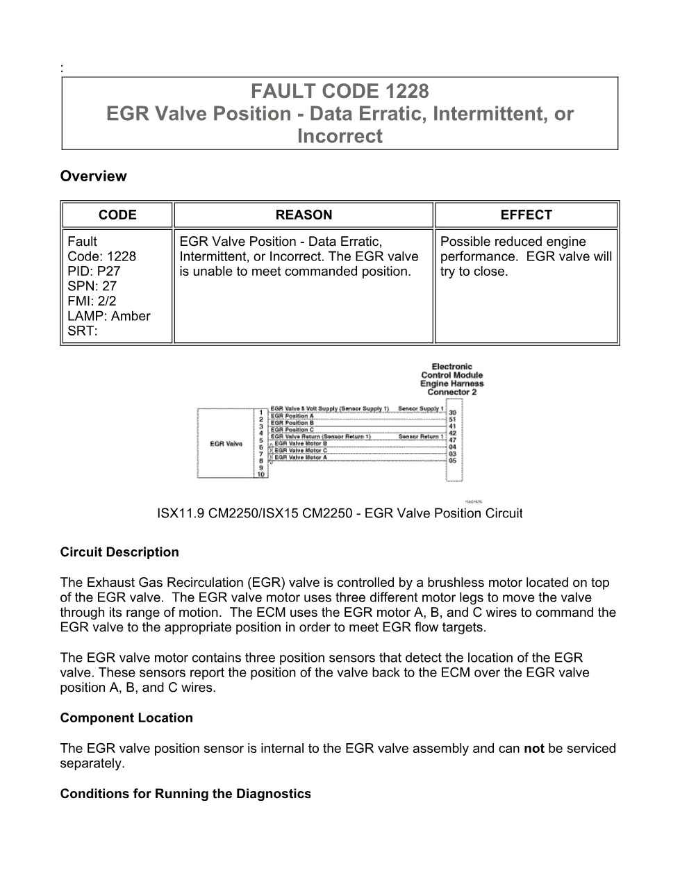 Cummins Fault Code 1228: EGR valve position erratic — ISX11.9 - preview page 1 of 6