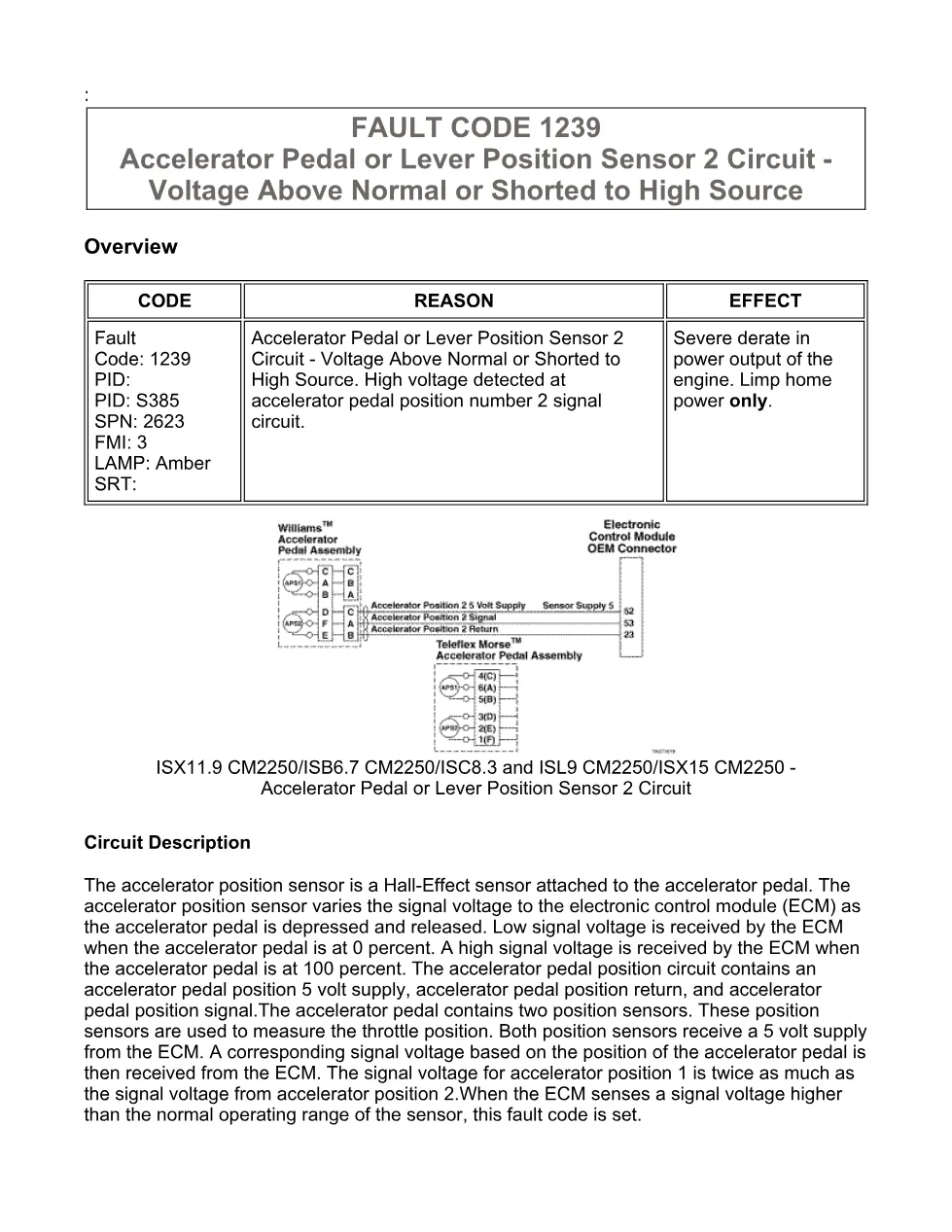 Cummins Fault Code 1239: Accelerator sensor 2 high voltage - preview page 1 of 6