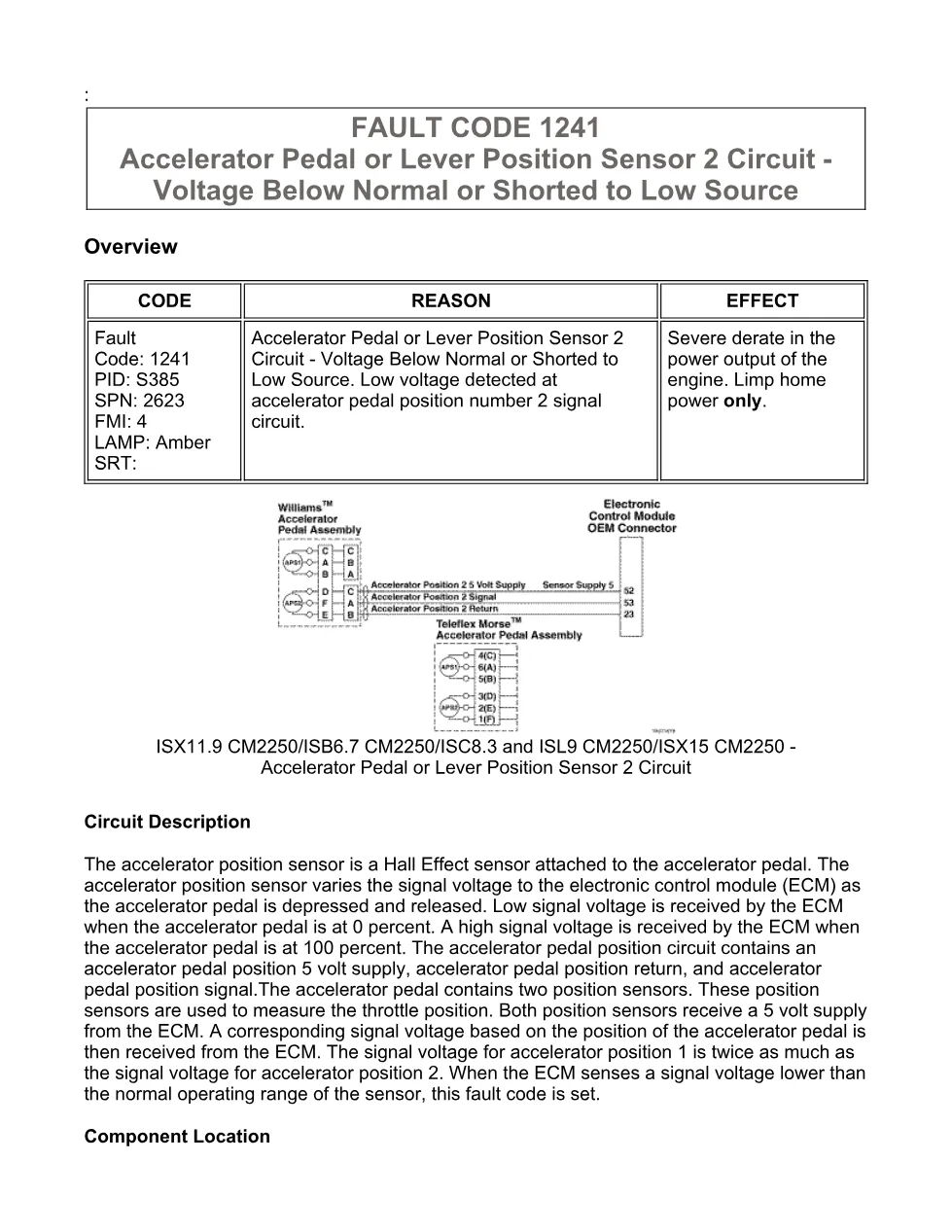 Cummins Fault Code 1241: Accelerator sensor 2 low voltage – Guide - preview page 1 of 6