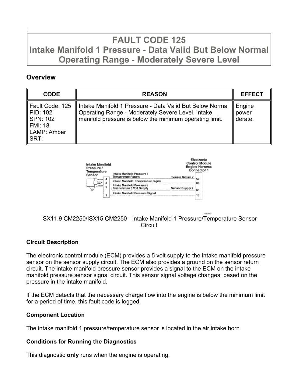 Cummins fault code 125 manual — Intake Manifold 1 Pressure (SPN - preview page 1 of 6
