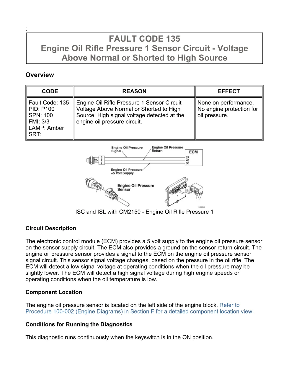 Cummins fault code 135 Troubleshooting Manual — Code 135 — PDF, - preview page 1 of 3