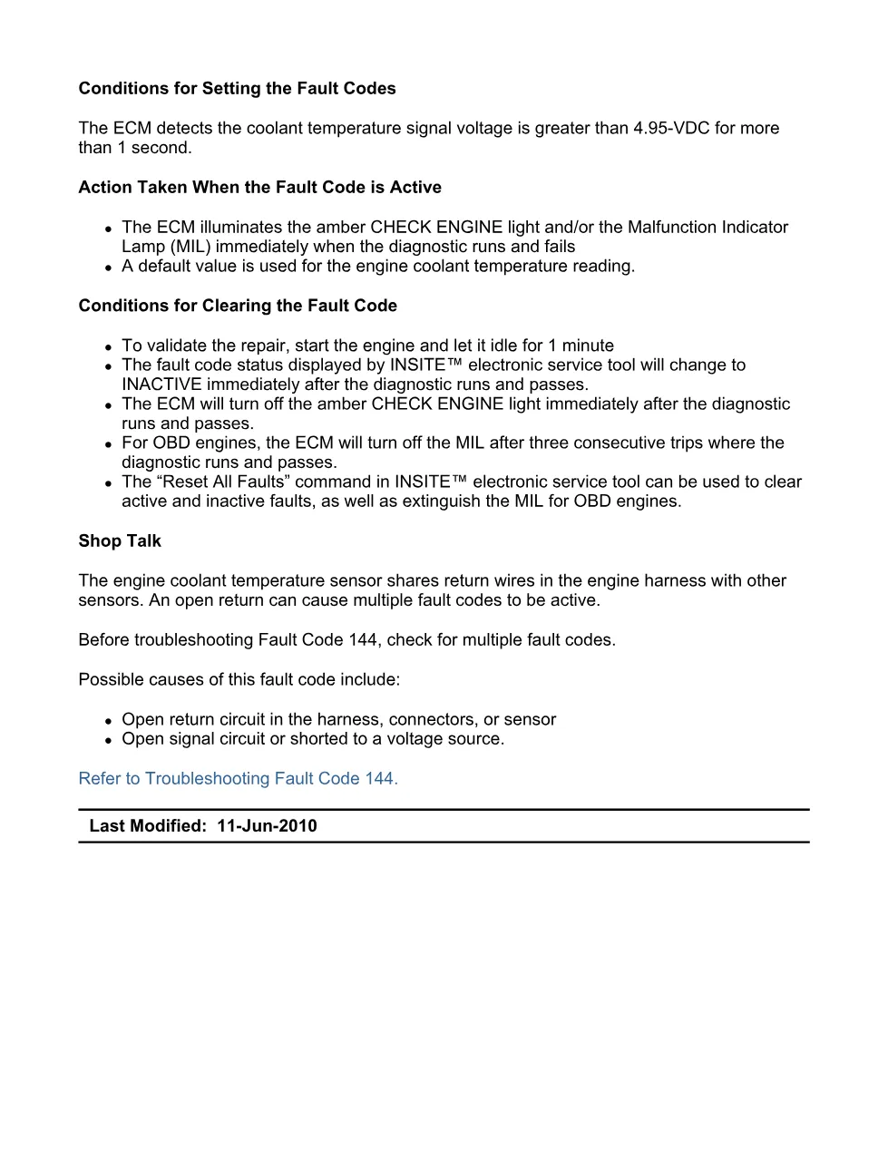 Cummins fault code 144 manual — Engine Coolant Temperature 1 - preview page 2 of 6