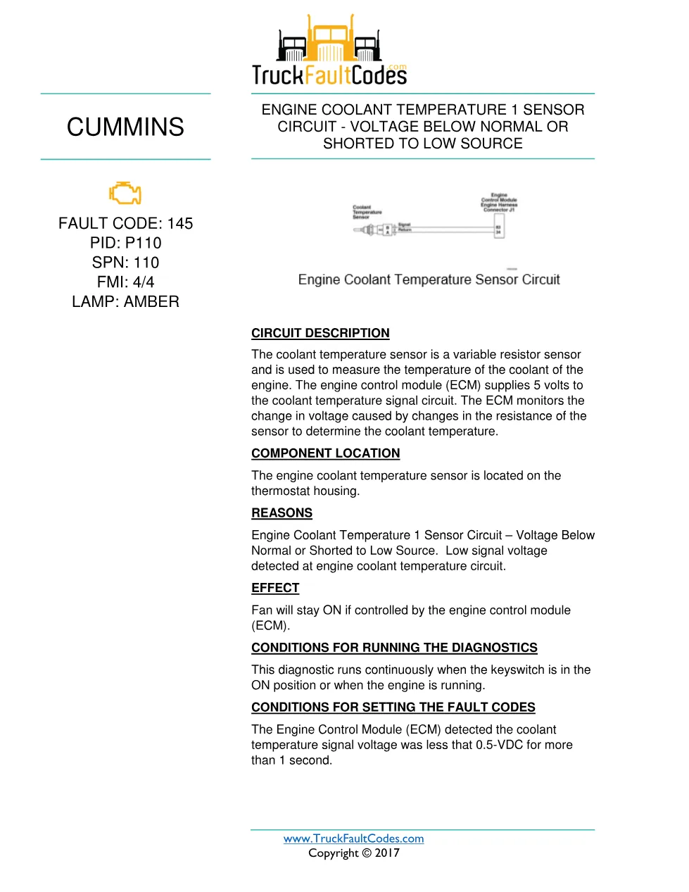 Cummins fault code 145 troubleshooting manual — Engine Coolant - preview page 1 of 3