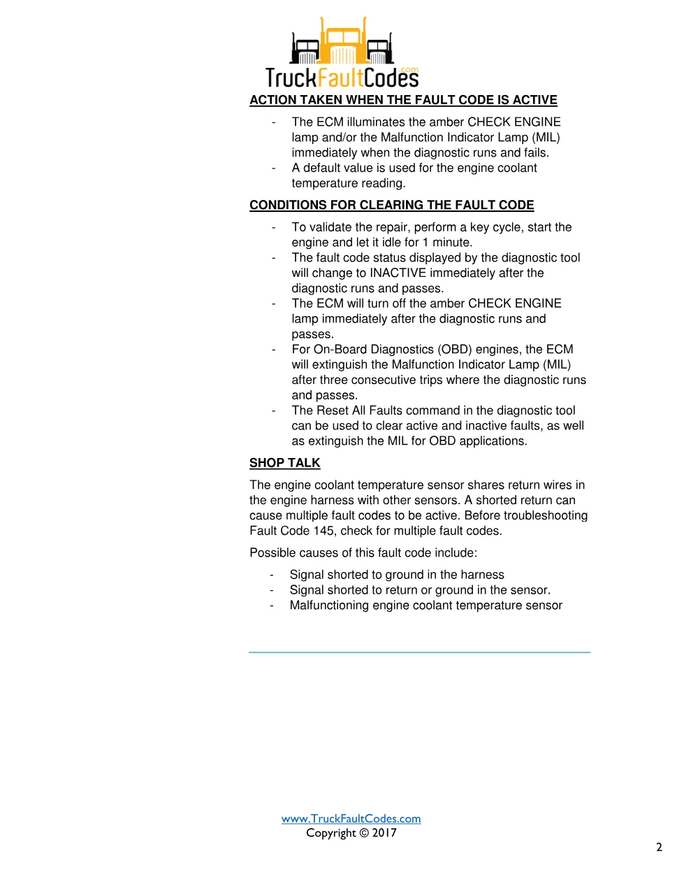 Cummins fault code 145 troubleshooting manual — Engine Coolant - preview page 2 of 3