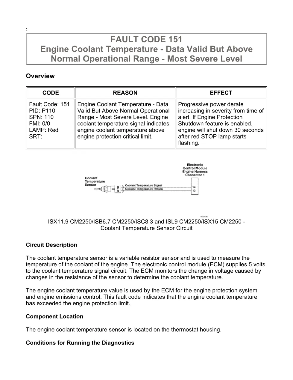Cummins fault code 151 manual — Engine Coolant Temperature (SPN - preview page 1 of 6