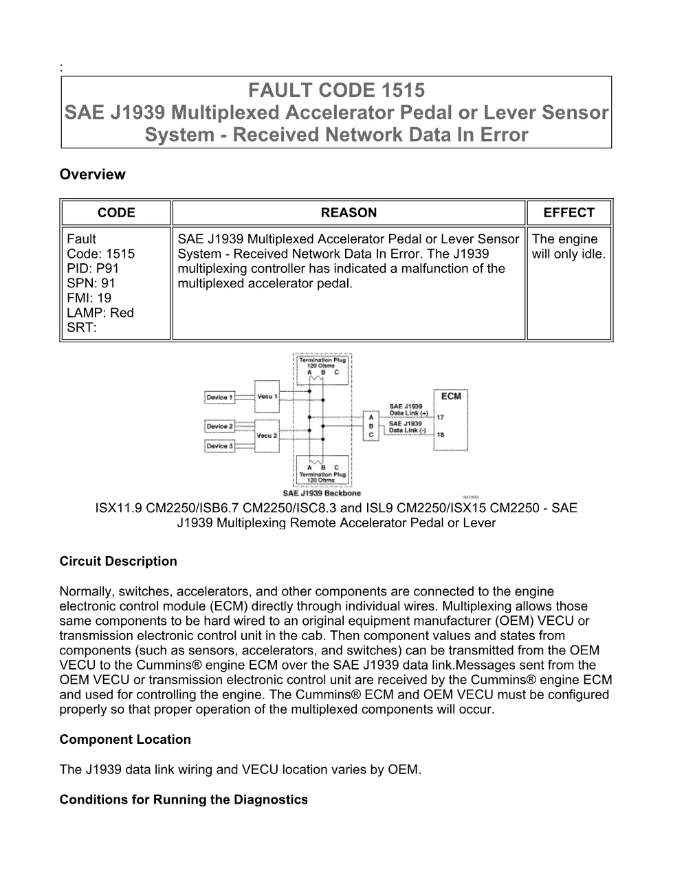 Cummins Fault Code 1515: J1939 multiplexed accelerator error - preview page 1 of 6
