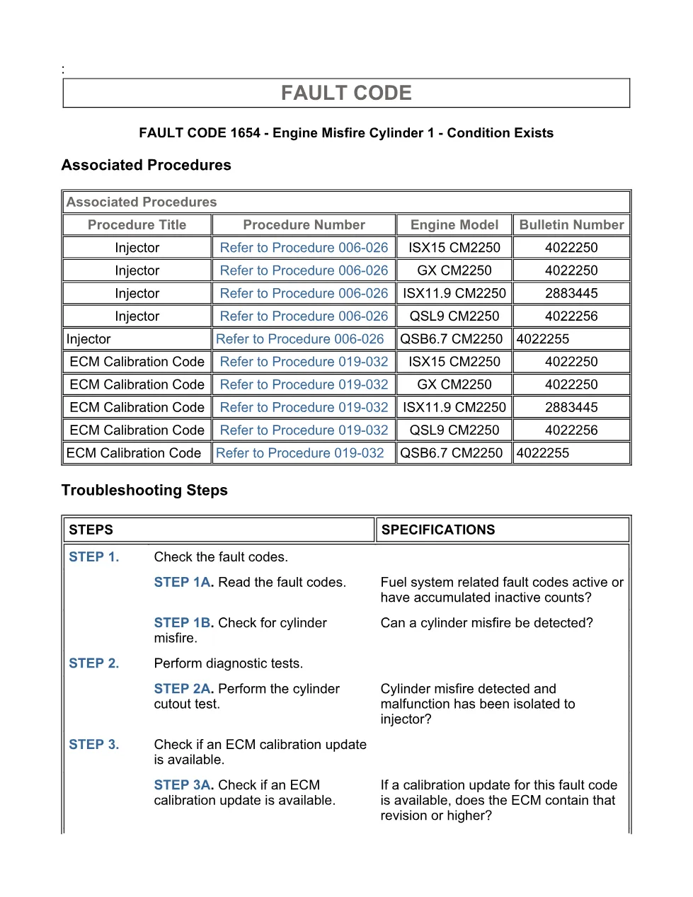 Cummins Fault Code 1654 — Engine Misfire Cylinder 1 — SPN 1323 - page 3 is available after signing in