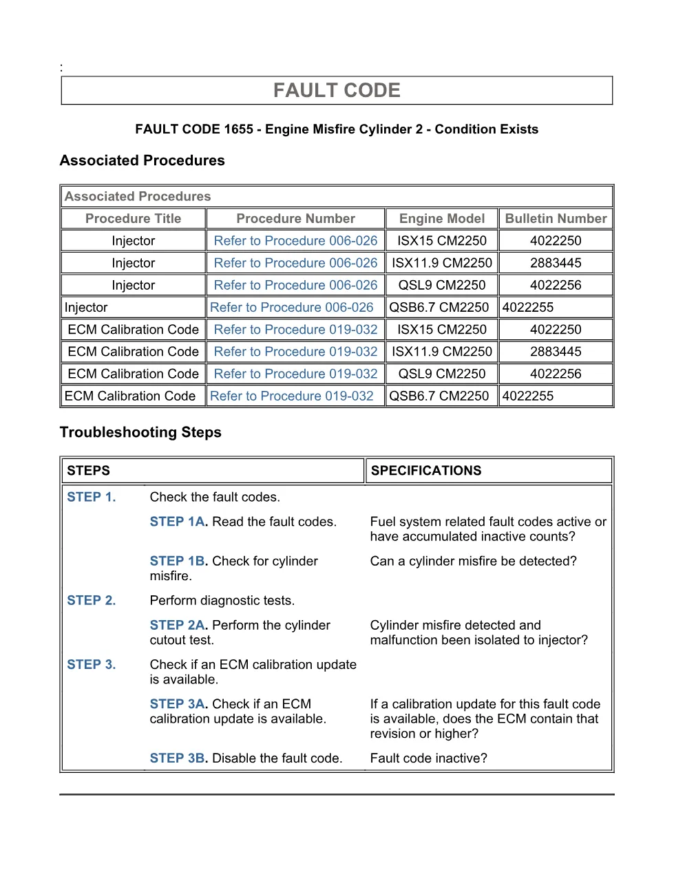 Cummins Fault Code 1655: Engine misfire cylinder 2 — ISX11.9 - page 3 is available after signing in