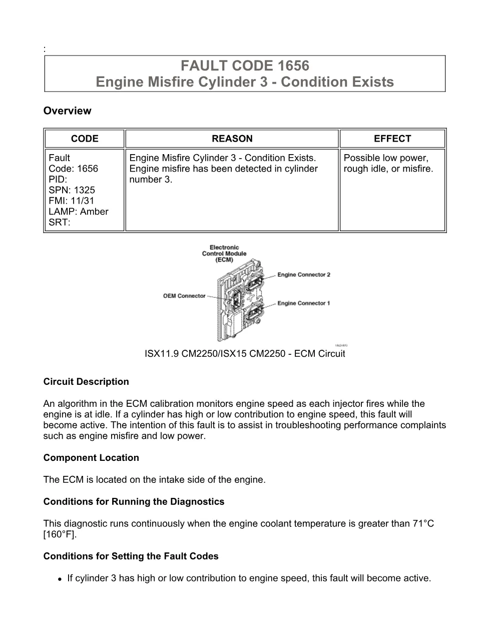 Cummins Fault Code 1656 — Engine Misfire Cylinder 3 — SPN 1325 - preview page 1 of 6