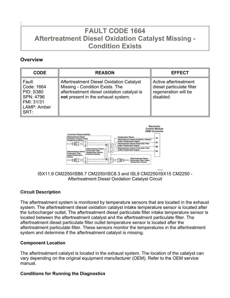 Cummins Fault Code 1664: Aftertreatment DOC missing — ISX11.9 - preview page 1 of 6