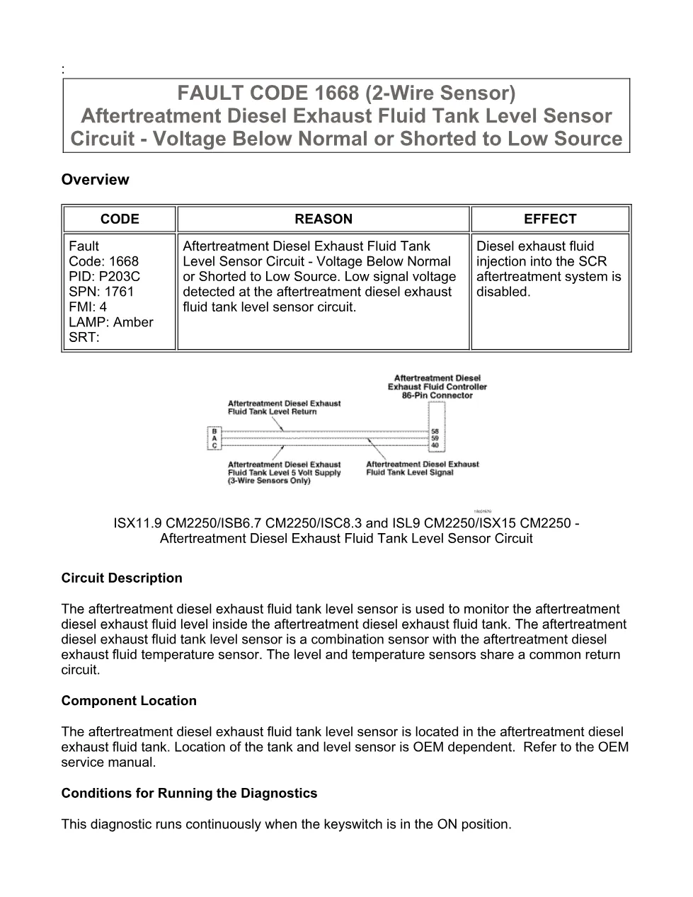 Cummins Fault Code 1668 — DEF Tank Level Sensor — SPN 1761 FMI 4 - preview page 2 of 6