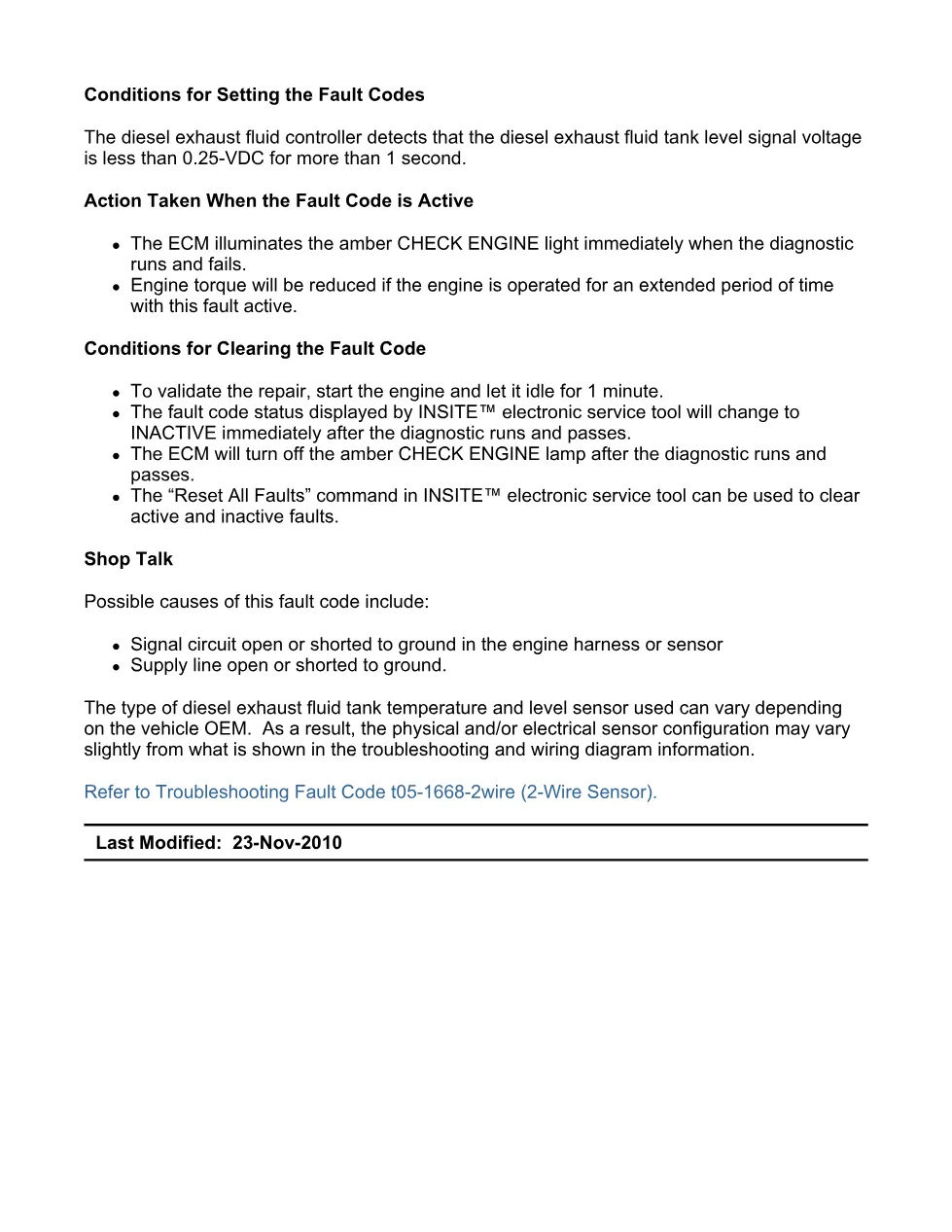 Cummins Fault Code 1668 — DEF Tank Level Sensor — SPN 1761 FMI 4 - page 3 is available after signing in