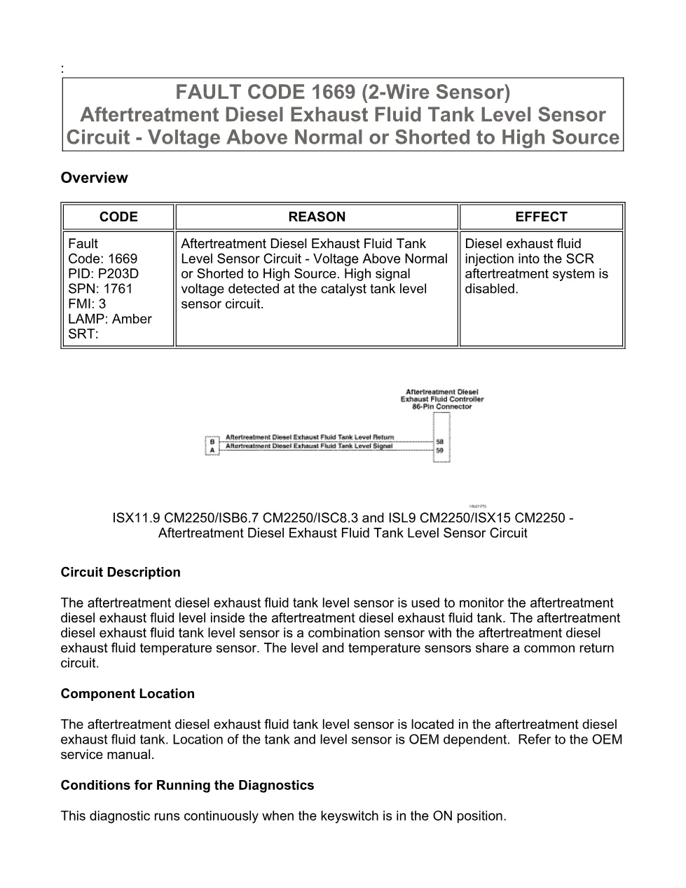 Cummins Fault Code 1669 — DEF Tank Level Sensor — SPN 1761 FMI 3 - preview page 2 of 6